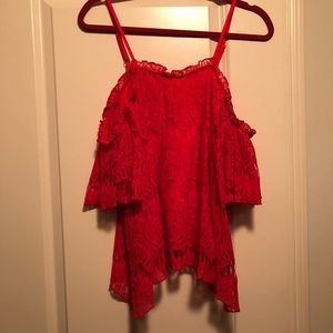 Off shoulder red lace top